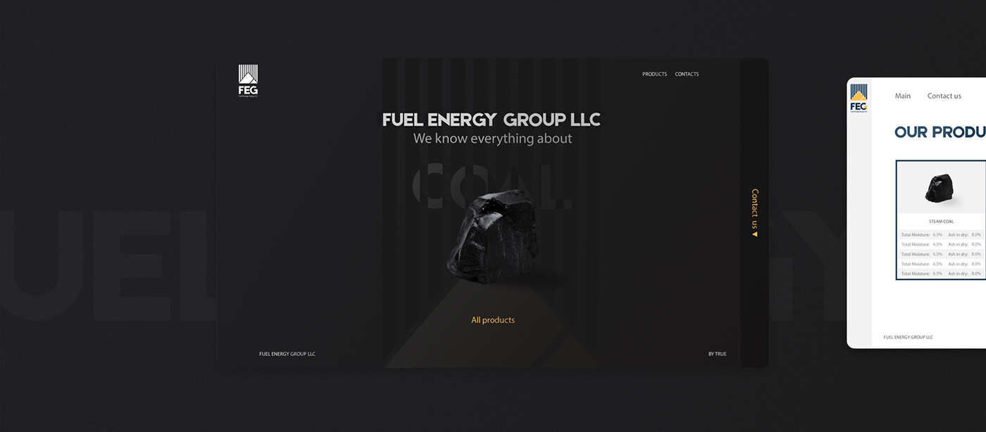 black coal design Header main UI ux Web