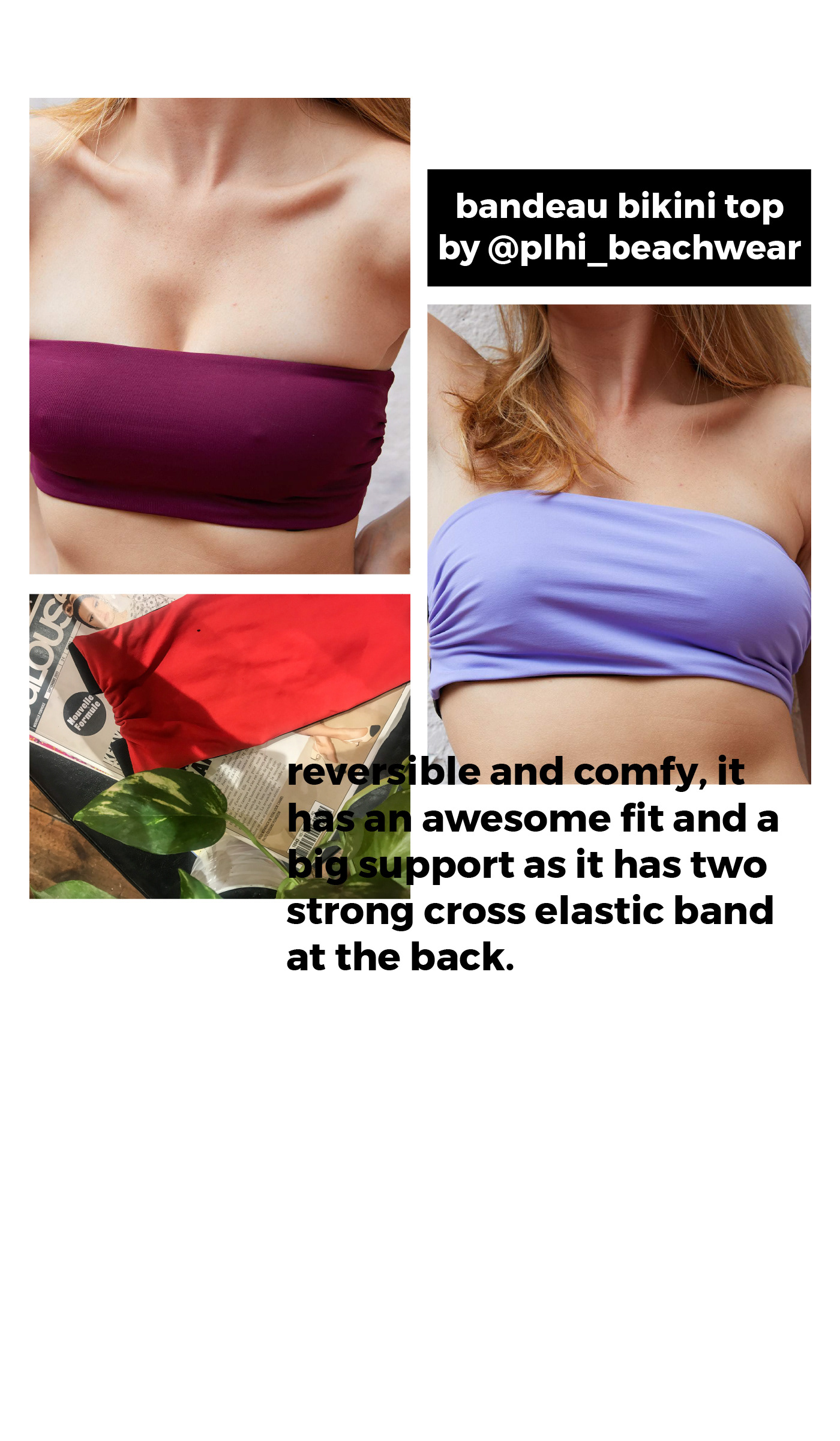 bandeau bikini Fashion  reversible slowfashion swimwear top