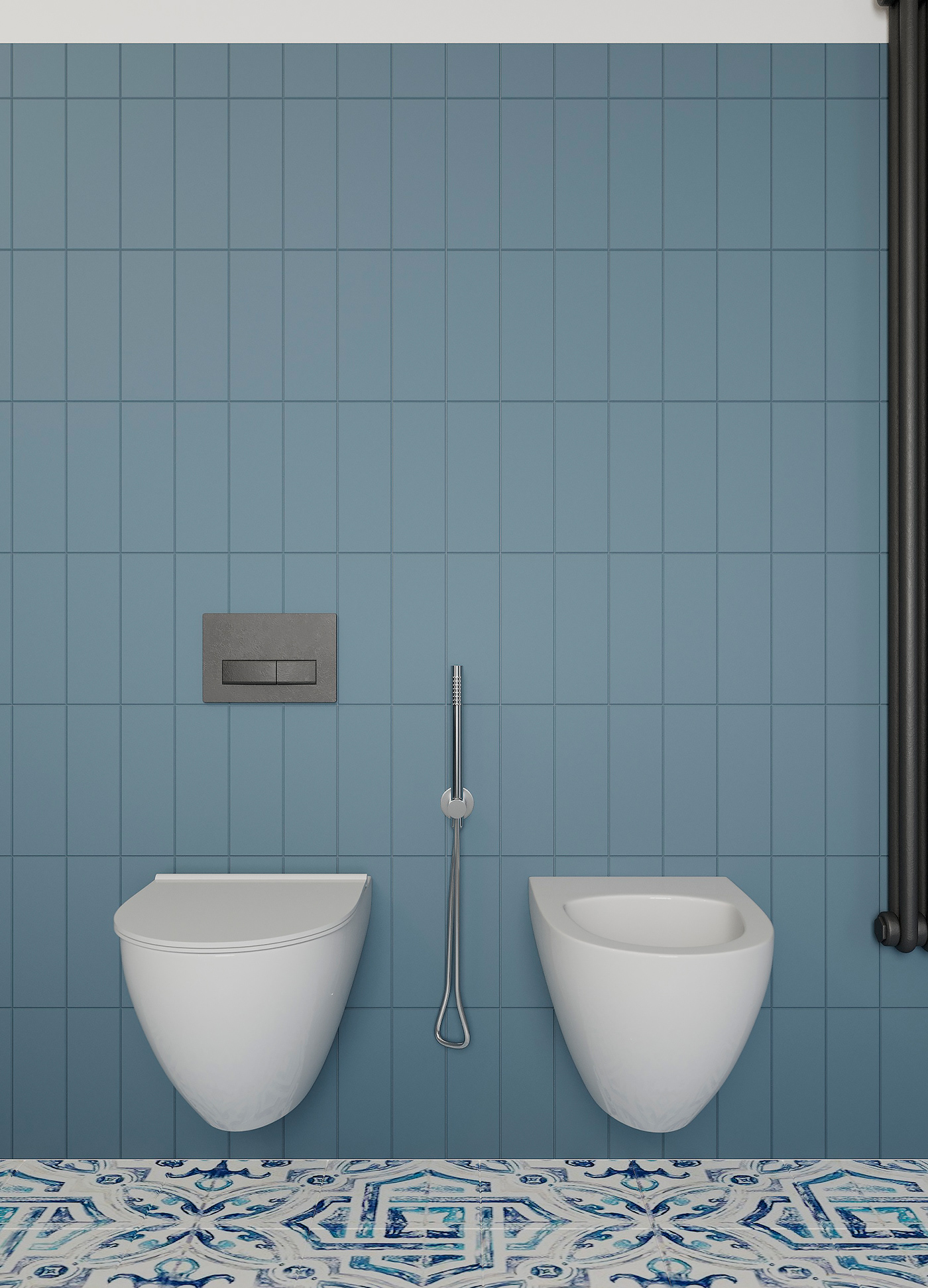 apartment bathroom blue corona render  flat French Interior interior design 