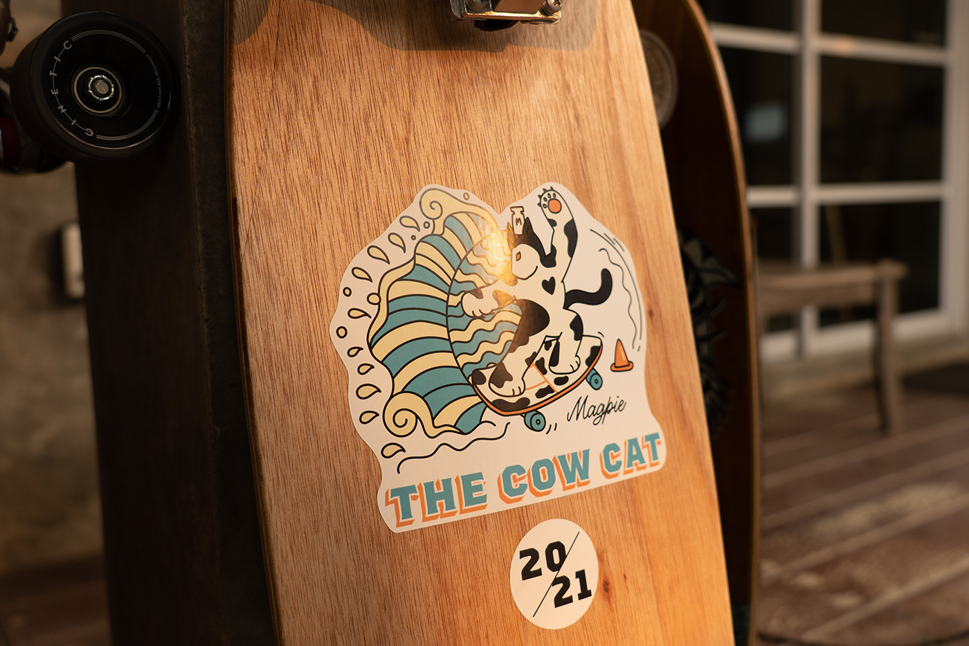 Cat cow doodle ILLUSTRATION  skateboard sticker Surf surfskate t-shirt Vector Illustration