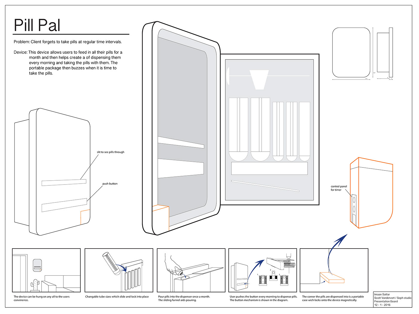 medical design product design  industrial design  Illustrator pill dispencer Pratt Institute