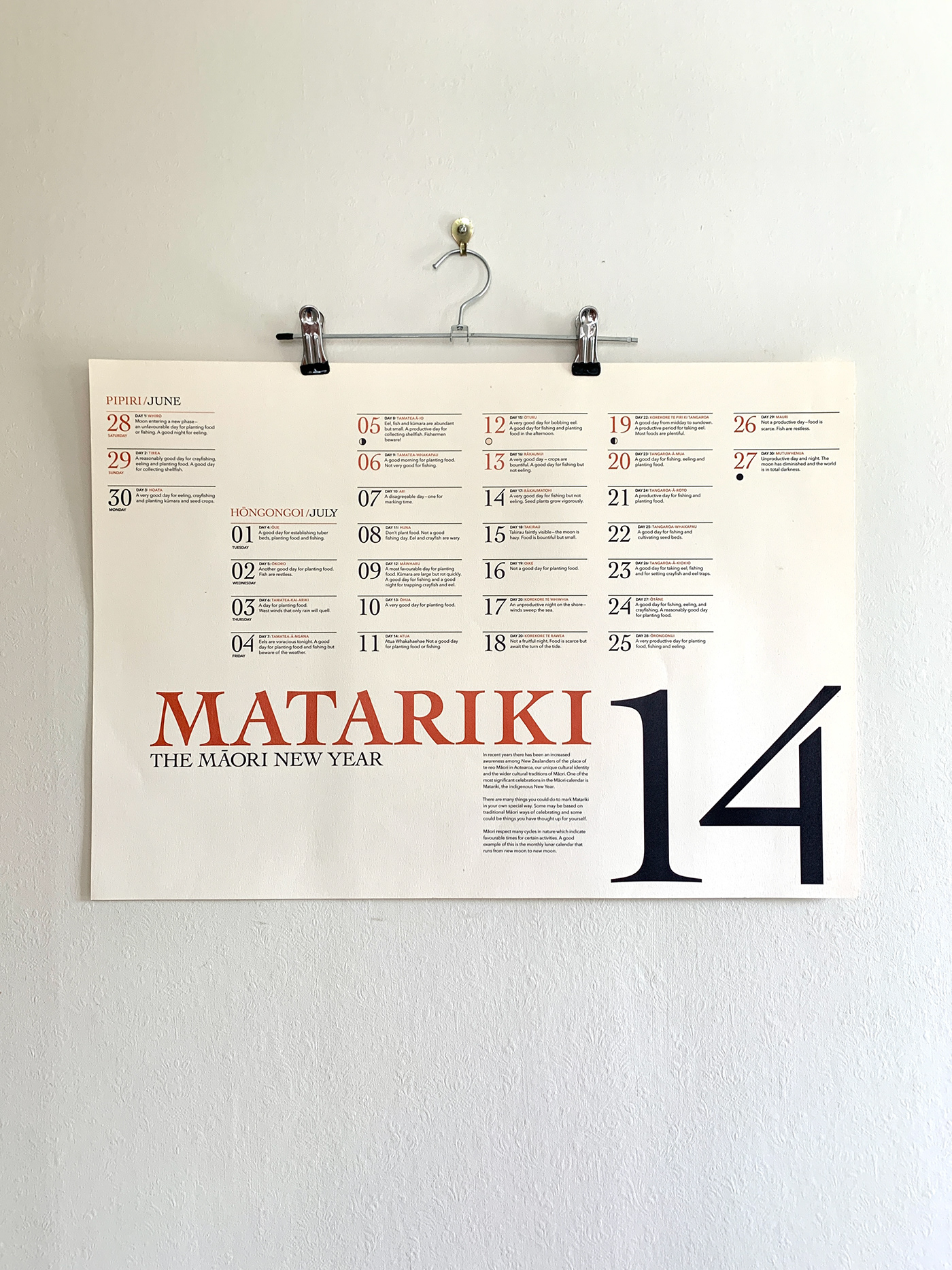 calendar fold out Matariki