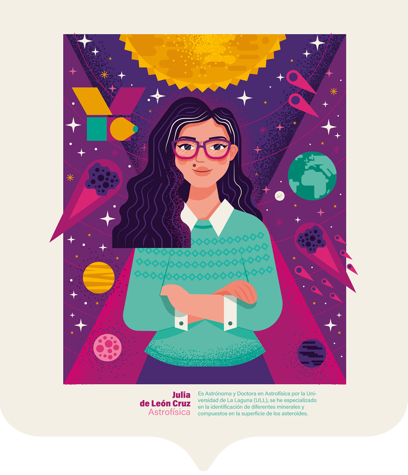 Ilustración de mujer astrofísica para el proyecto Mujeres conCiencia