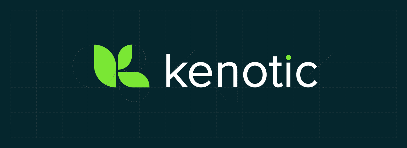 Logotipo de empresa ecológica, com letra K estilizada com folhas de arvore. Grid construção marca.