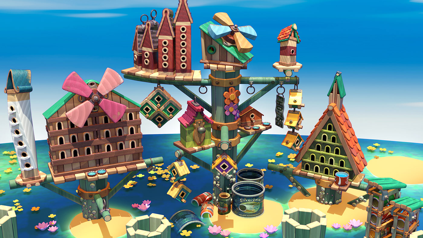 3D art Birdhouse blender colorful cute game prop