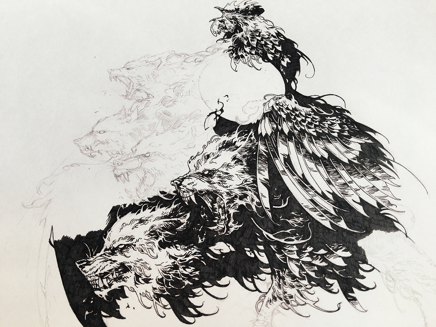Ivan Belikov further up sketches pencil sketchbook moleskine ink birds feathers