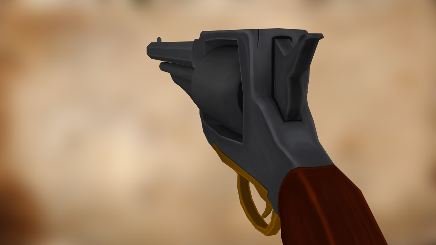 Revolver old Gun Weapong 3D LOW poly Hand Painted