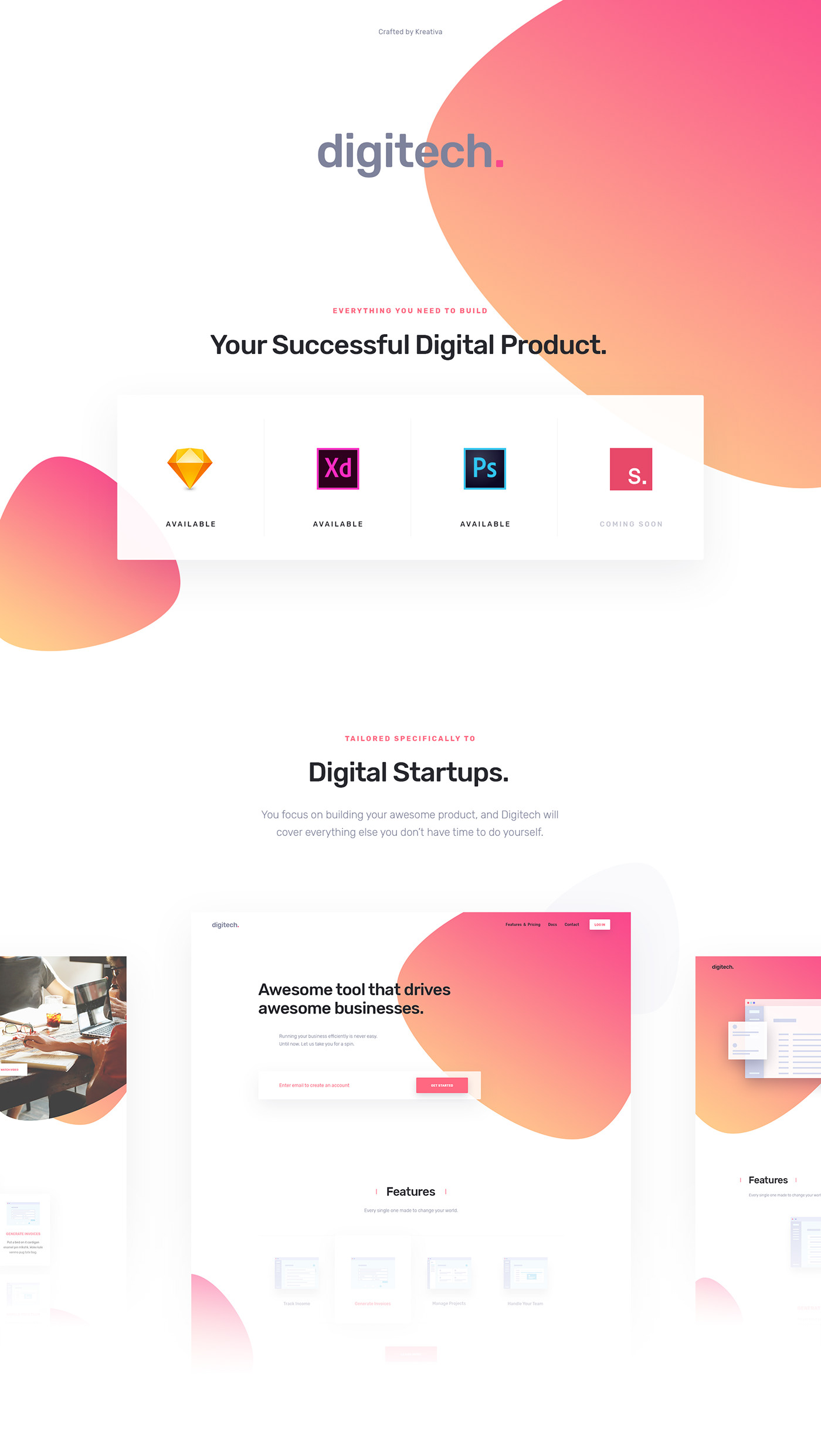 Theme template digital Startup Responsive Website design business ui8