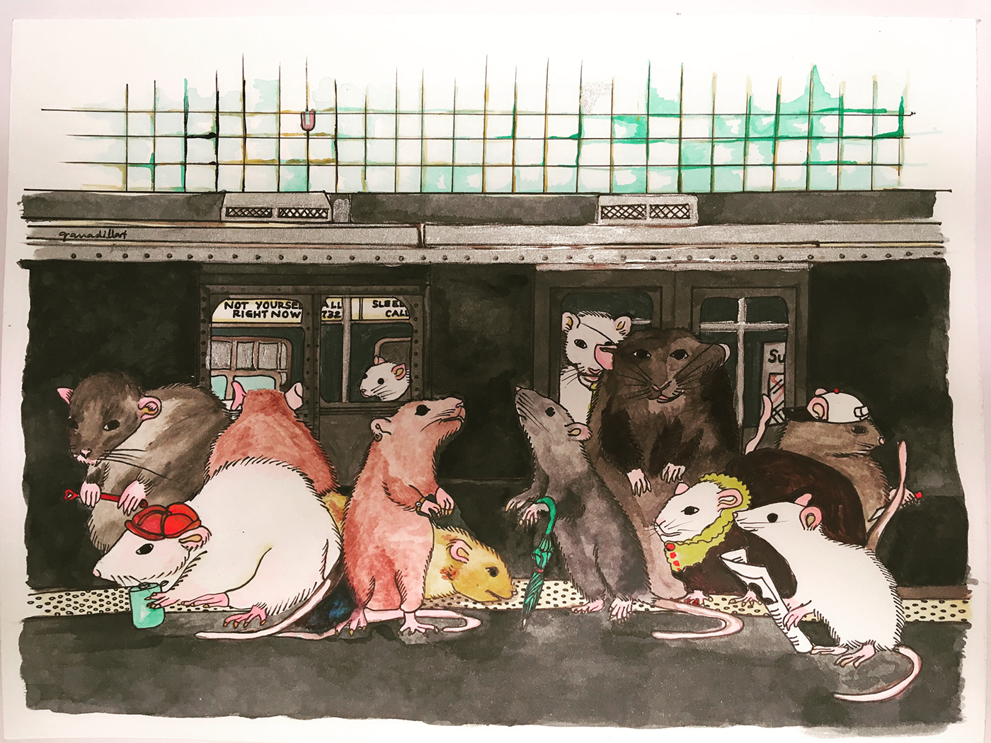 art ILLUSTRATION  Behance artist Drawing  FINEART society reality think color acrylic ink paint Rats subway society