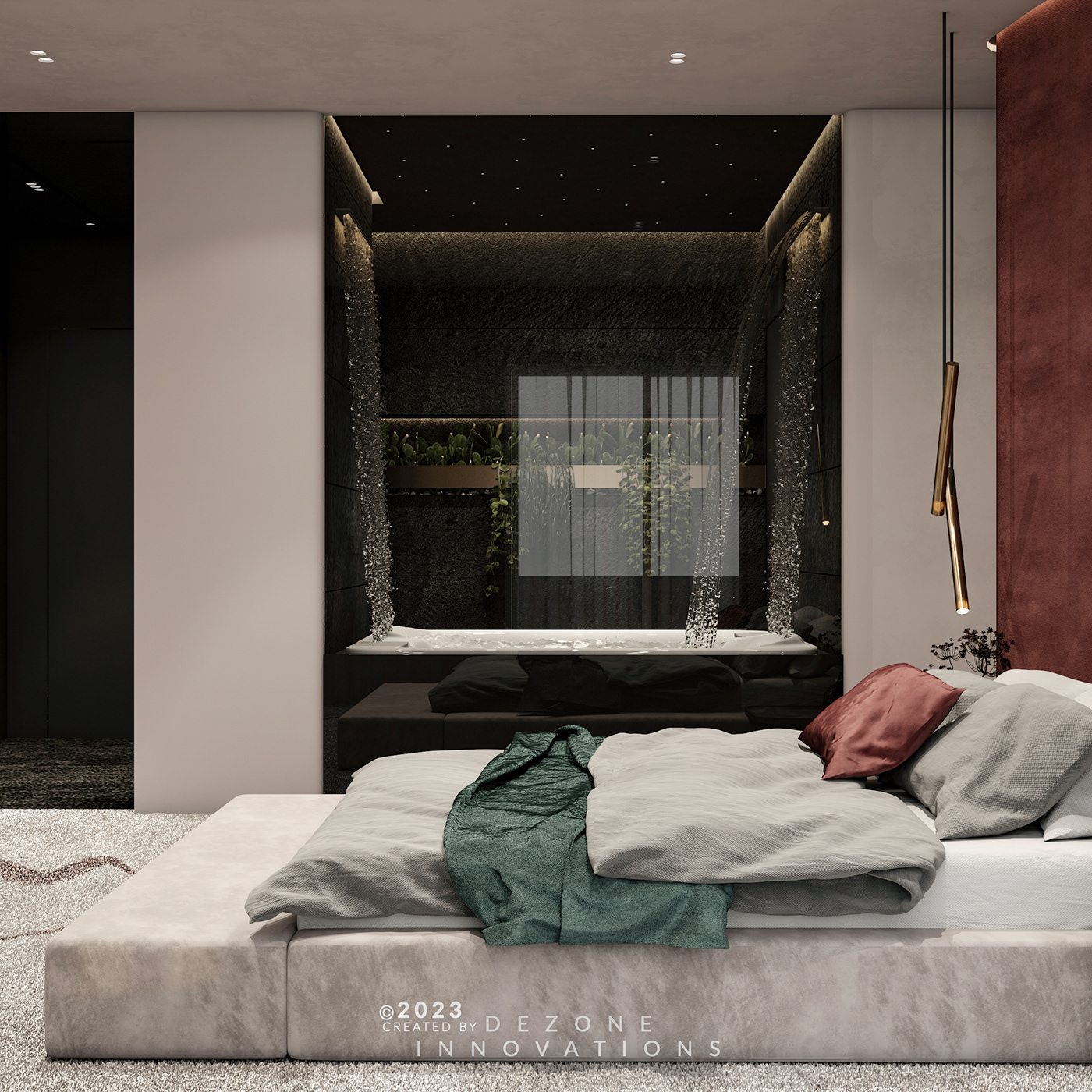 bedroom interior design  visualization bedroom design jacuzzi toilet bathroom luxury gold red