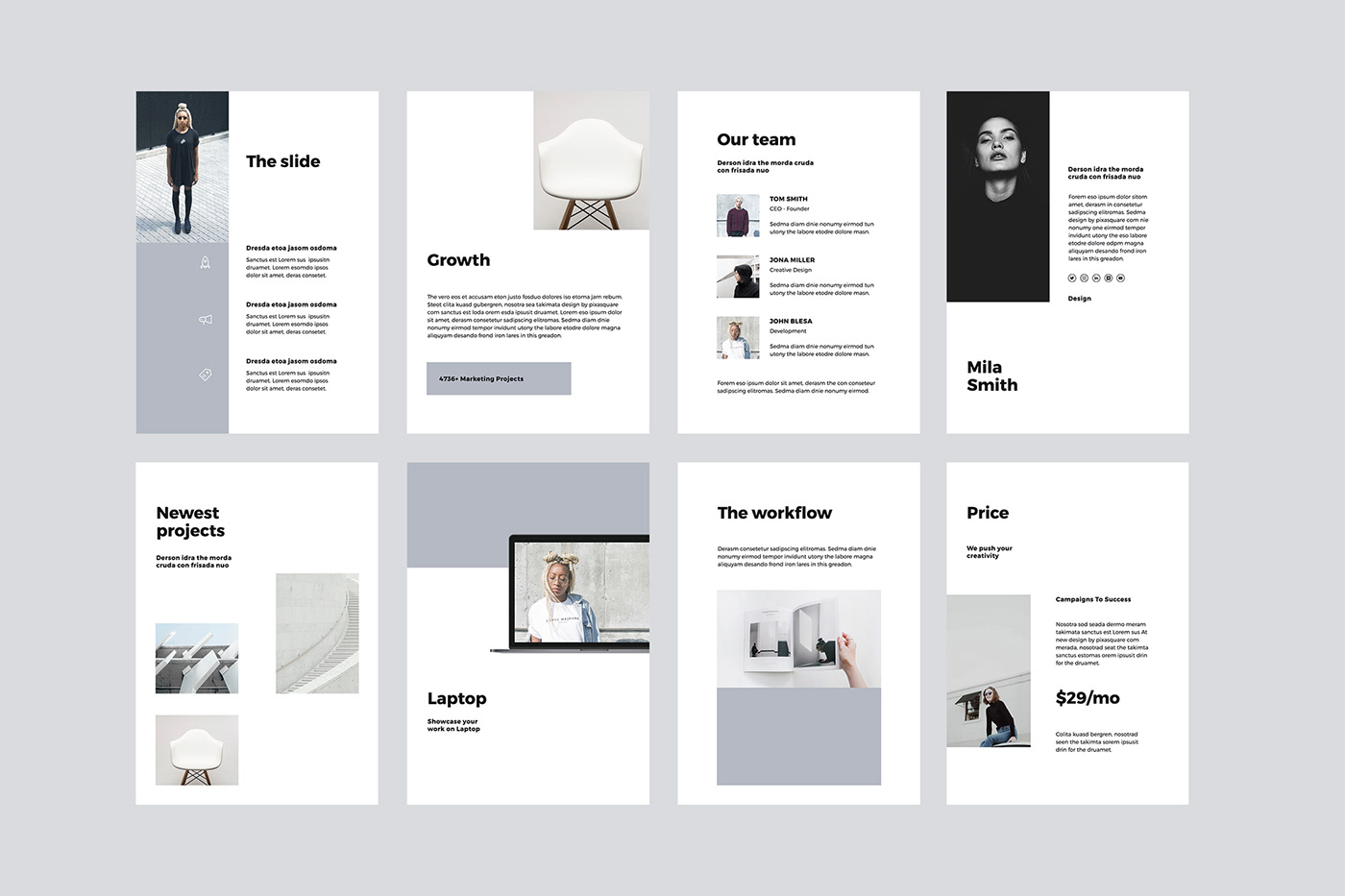 A4 Vertical brochure design catalog layout Google Slides Keynote minimalist Modern Portfolio Powerpoint presentation template