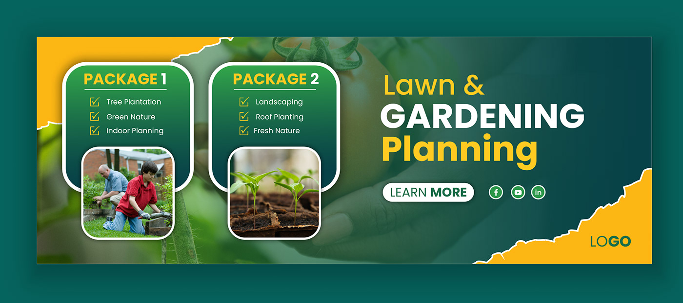 Graphic Designer farming facebook cover banner design thumbnail Food Banner social media cover behance portfolio Gardening Services Lawn Care