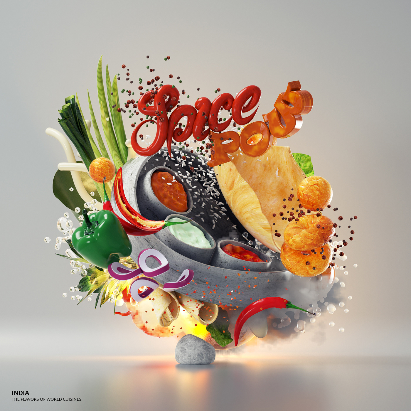 graphic design  3D modern tasres cusinies flavors ILLUSTRATION  cinema4d Adobe Photoshop octane