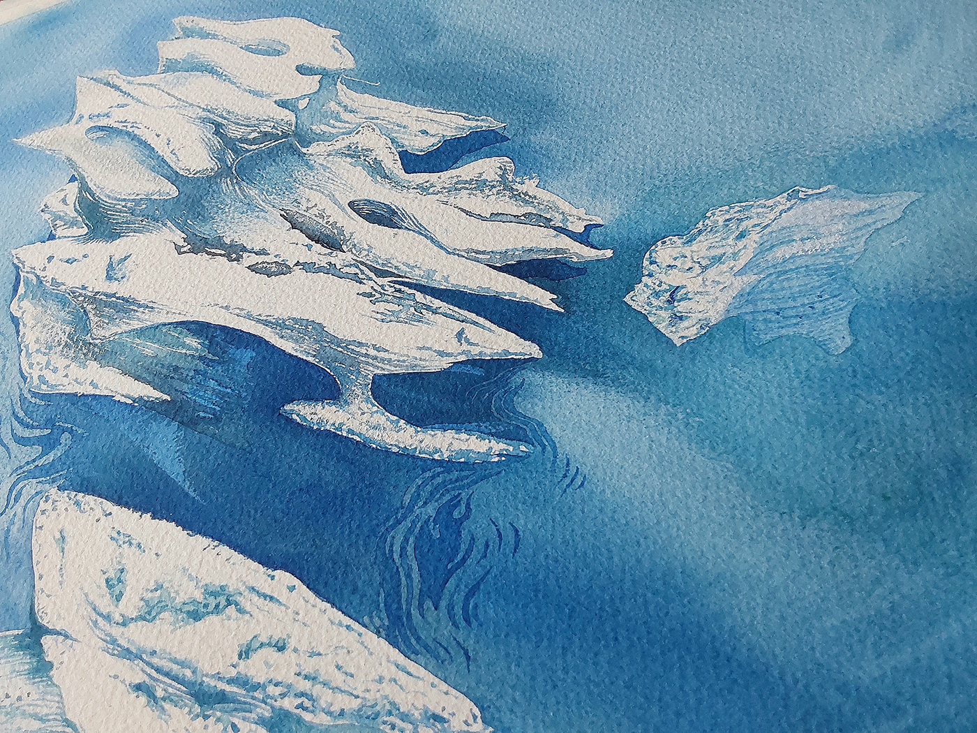 blue brush ice iceberg light Nicolas Skorupka paper sea water watercolor