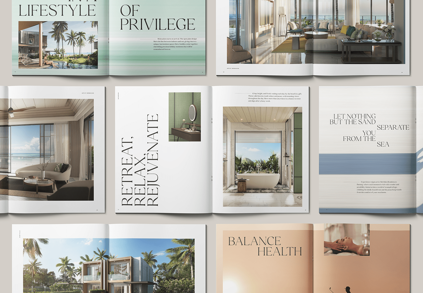 3D brand identity brochure digital graphic design  Hospitality lifestyle real estate Render typography  