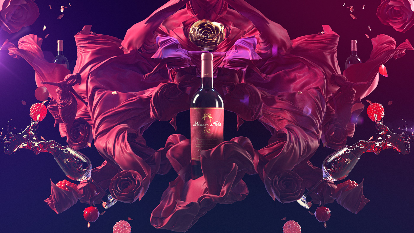 3D Advertising  bottle bottle label Fluid Art fluids fluids simulation identity wine winery