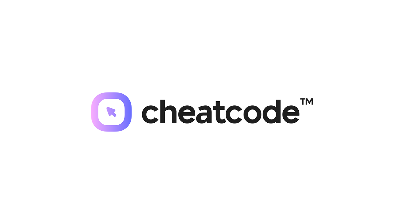 A black and purple gradient logo on a white background, the branding of CheatCode.