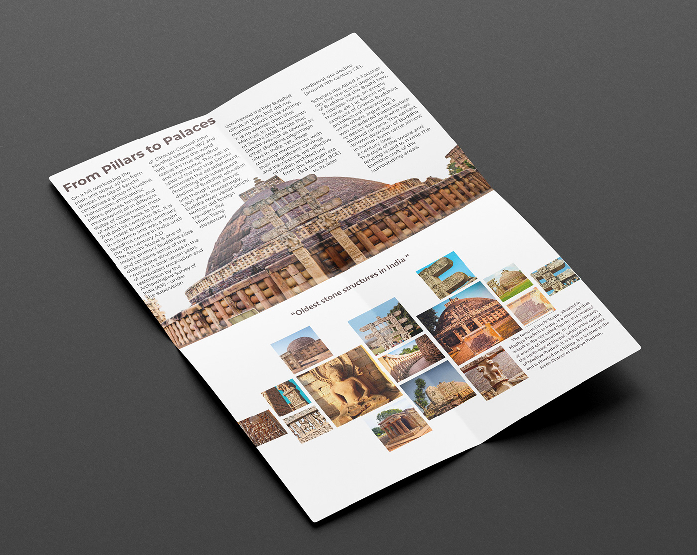 brochure design flyer InDesign print typography   brochure design french folds Layout sanchi stupa