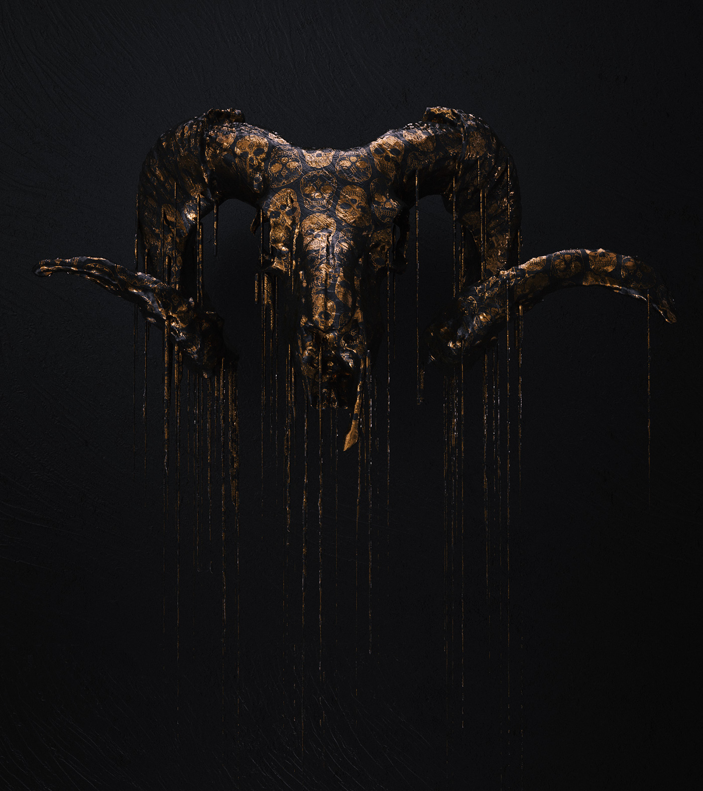billelis dark skull death morbid goat devil evil texture gold drip paint drip Skull art