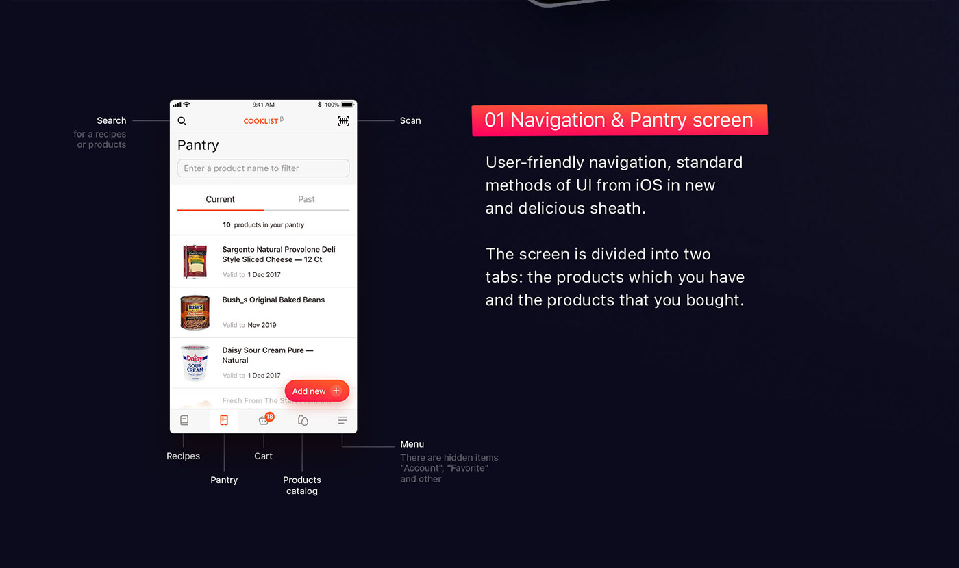 iOS App ux/ui Mobile app Pantry recipes Food  Grocery store MadeWithAdobeXd