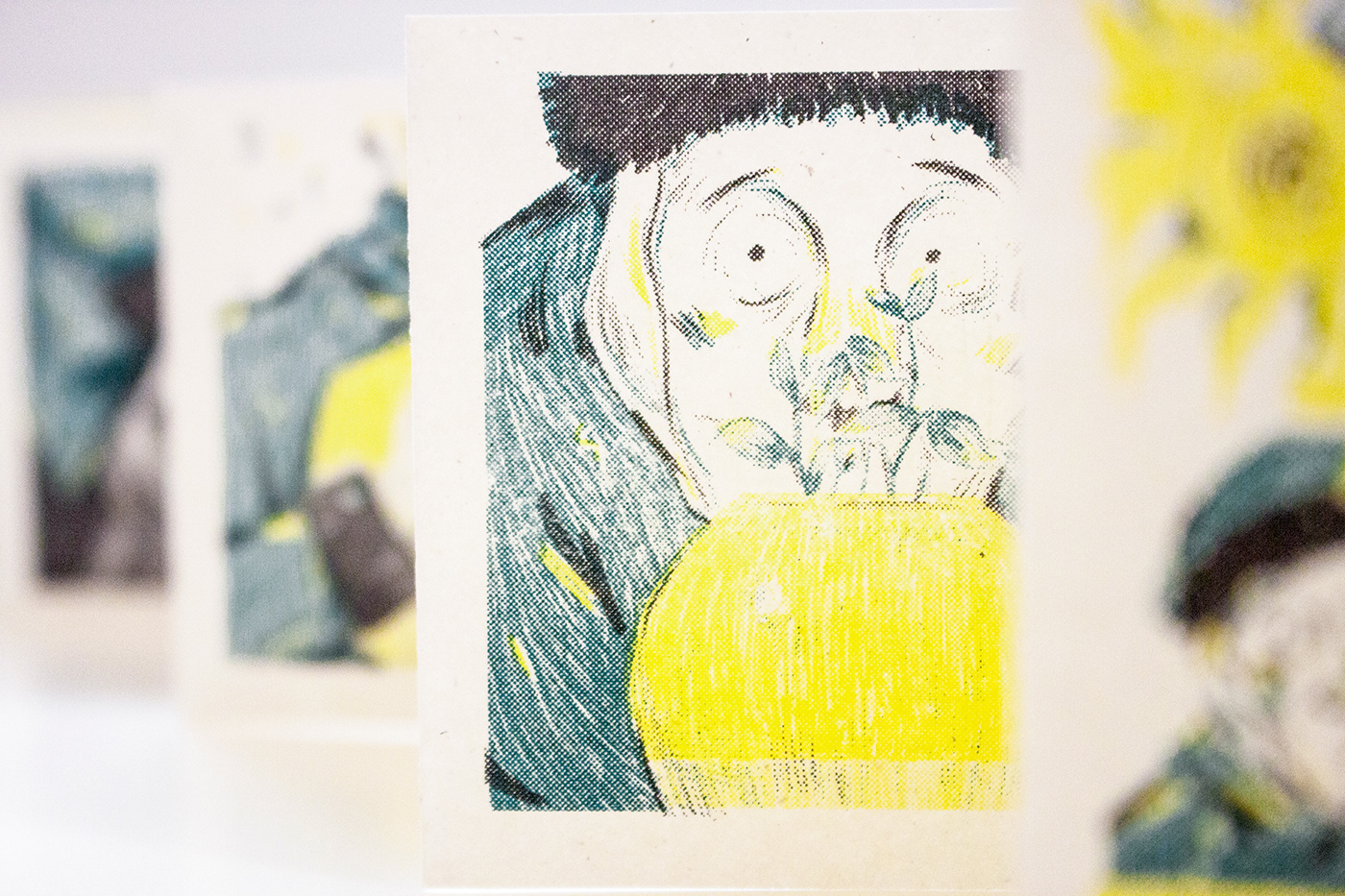 Riso BOOKBINFDING ILLUSTRATION  Sunflowers vincent van gogh comic Zine  Riso Print