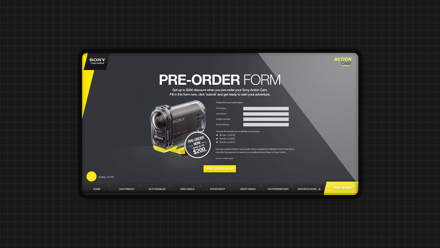 HTML 5 Web design Website mock up camera product art direction