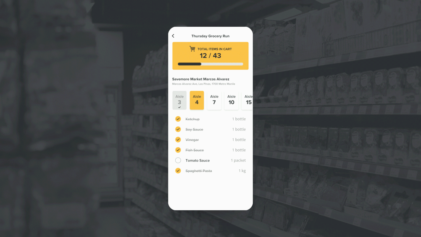 app design app interaction black and yellow checklist Clean UI Grocery App list sorting Mobile app uiux yellow