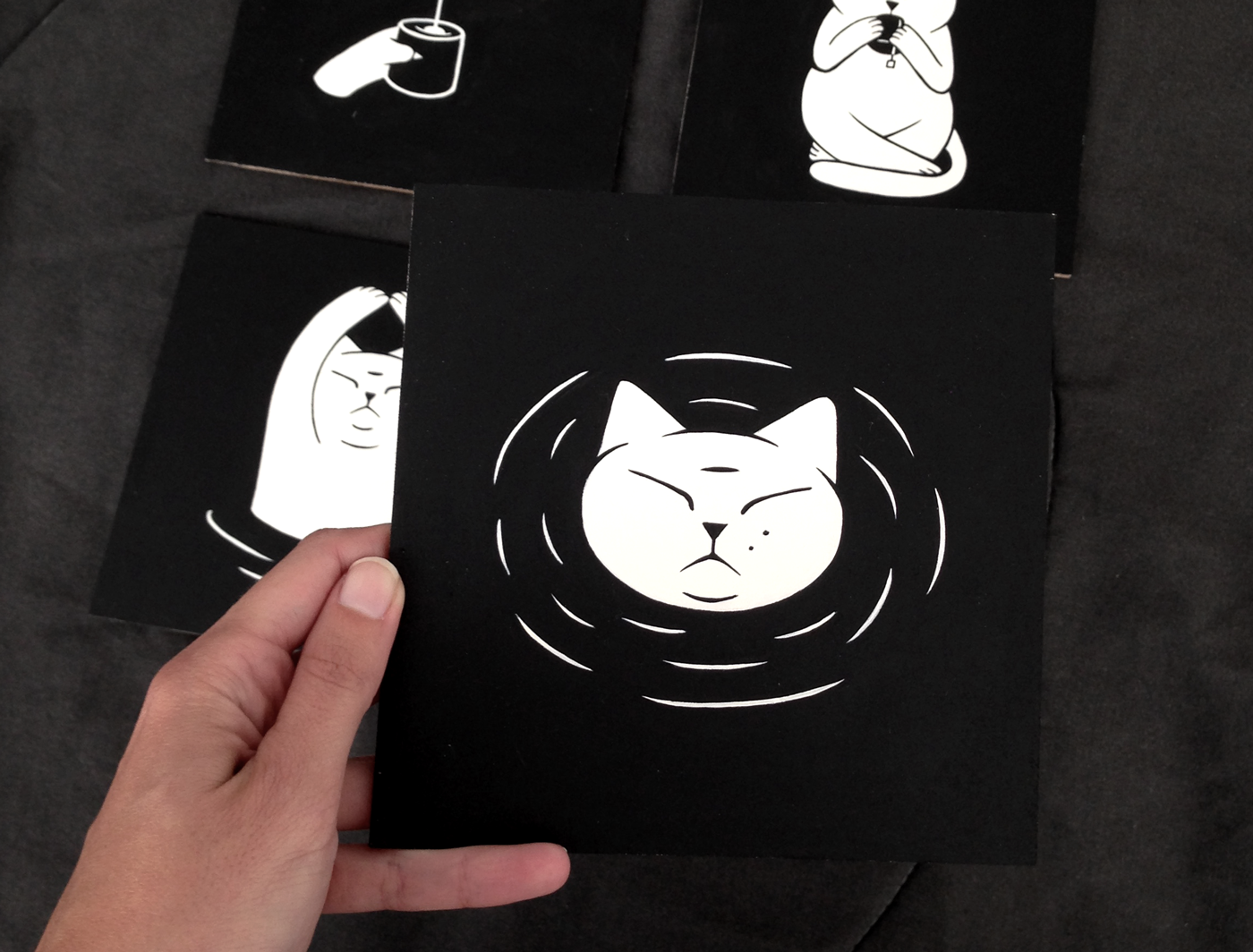 Cat animation  pattern tea totebag Rug paint ILLUSTRATION  blackandwhite cats