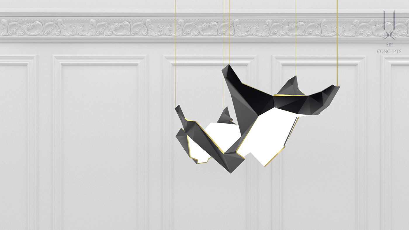 design furniture industrial 3D modern contemporary craft gold material polished metal Lamp light chandelier