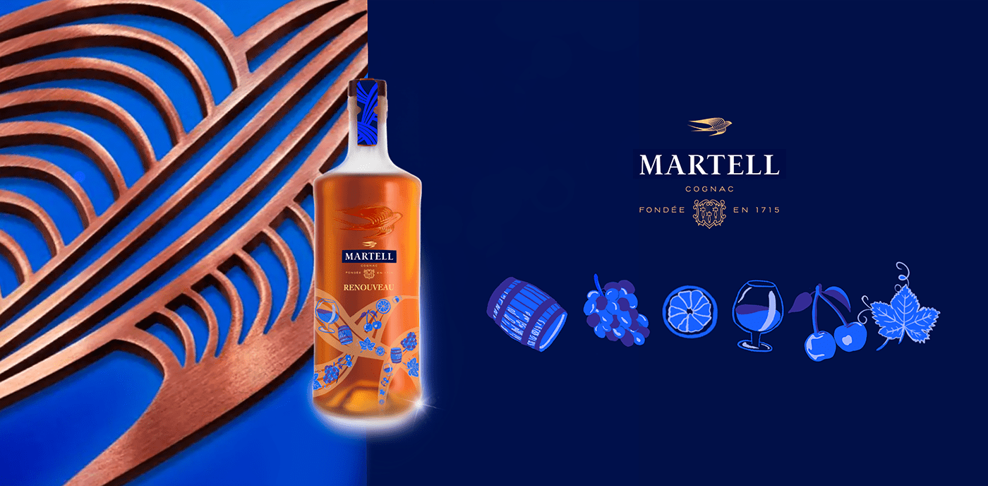 Packaging Cognac étiquettes spiritueux alcool graphisme design graphique direction artistique bouteilles martell