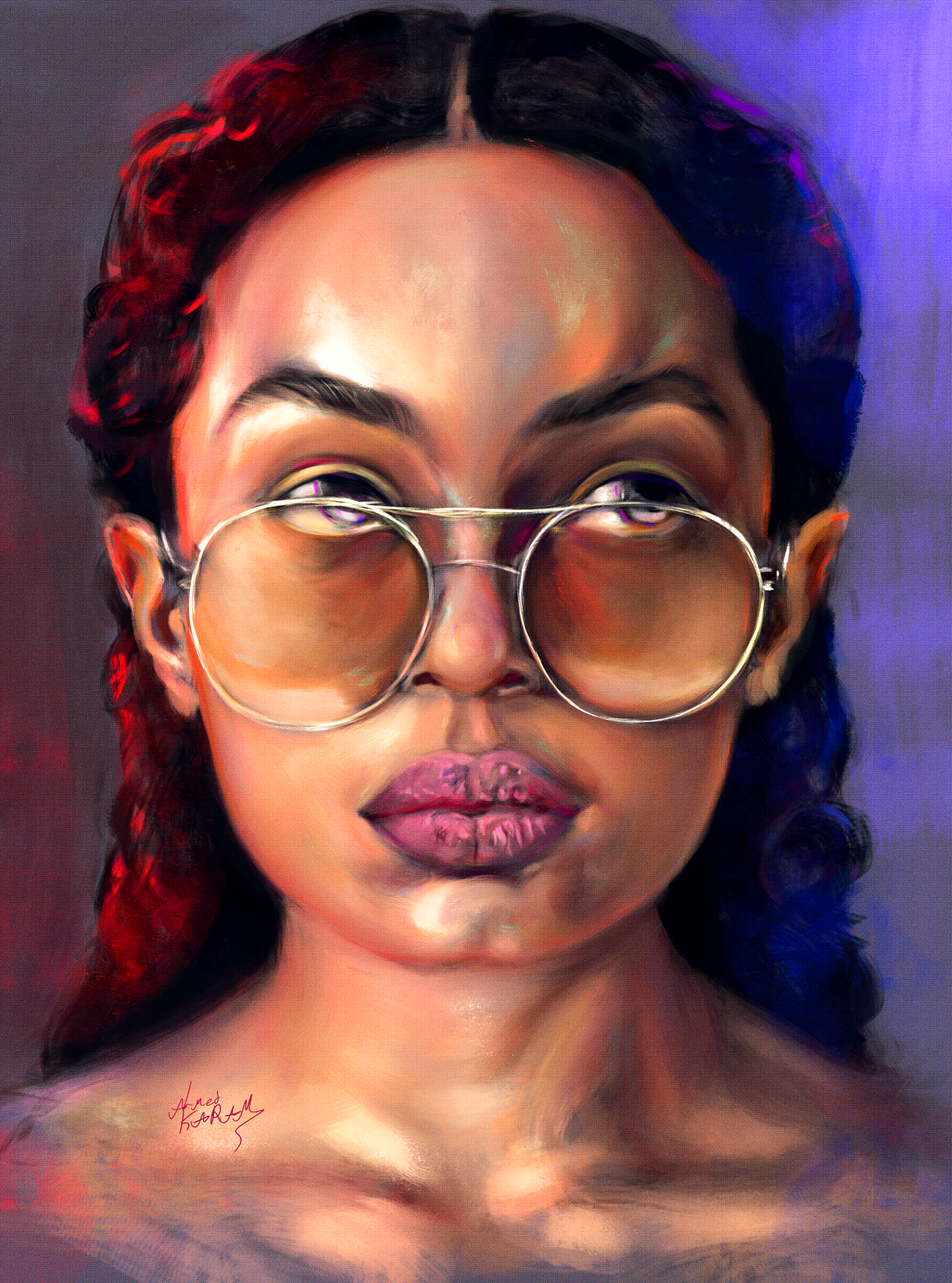 art painting   Drawing  girl portrait stylized glasses Digital Art  digital painting face