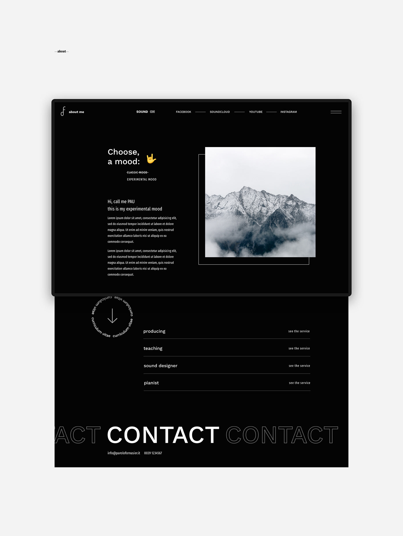 portfolio Web Design  music minimal Web design typography   black white Website Progetto web