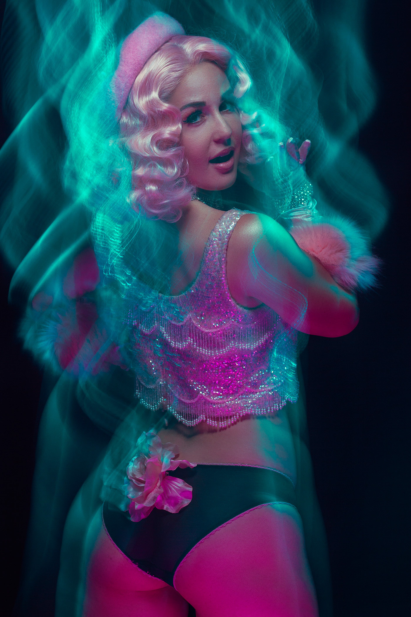model studio long exposure portrait gels color gels woman beauty lingerie