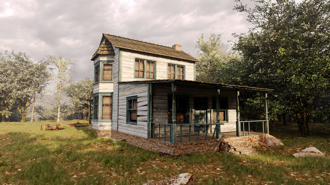 3ds max old forest house corona texturehaven cckaraduman 3D Modelling game design  game