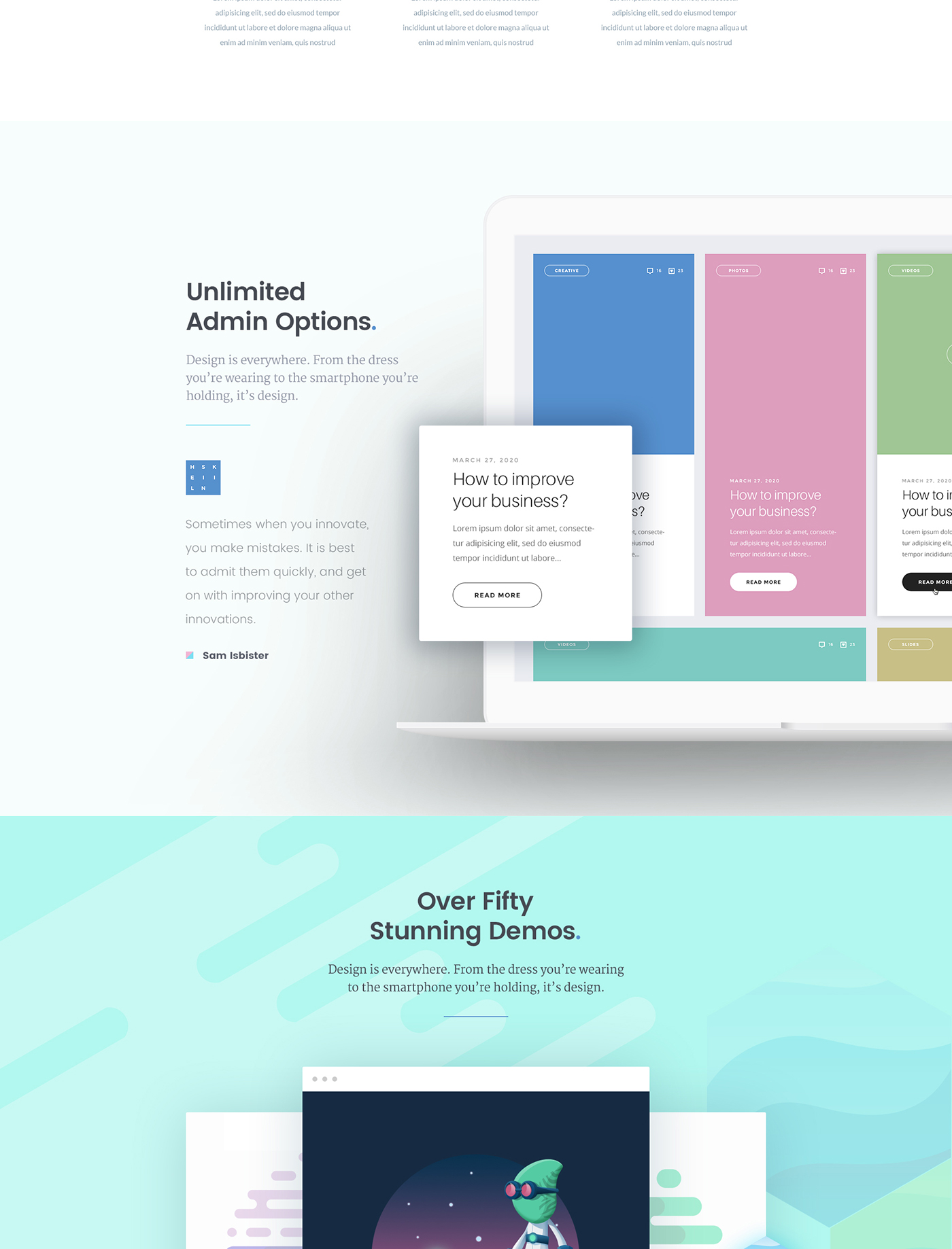 cesis One Page landing page flat concept blue Space  agency wordpress theme psd template Website Design UX UI UX design ui design flat landing page