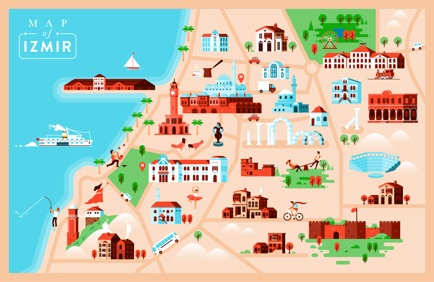 Icon ILLUSTRATION  izmir Landmark map map design Travel Turkey vector