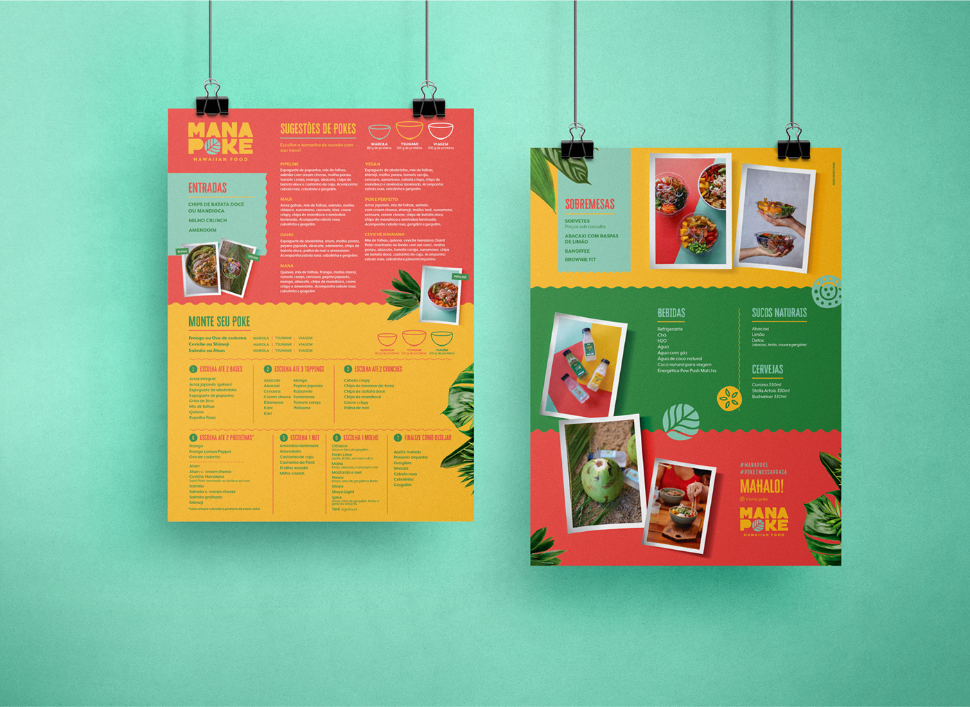visual identity design brand Hawaiian food folder bowl marca poke Tropical summer