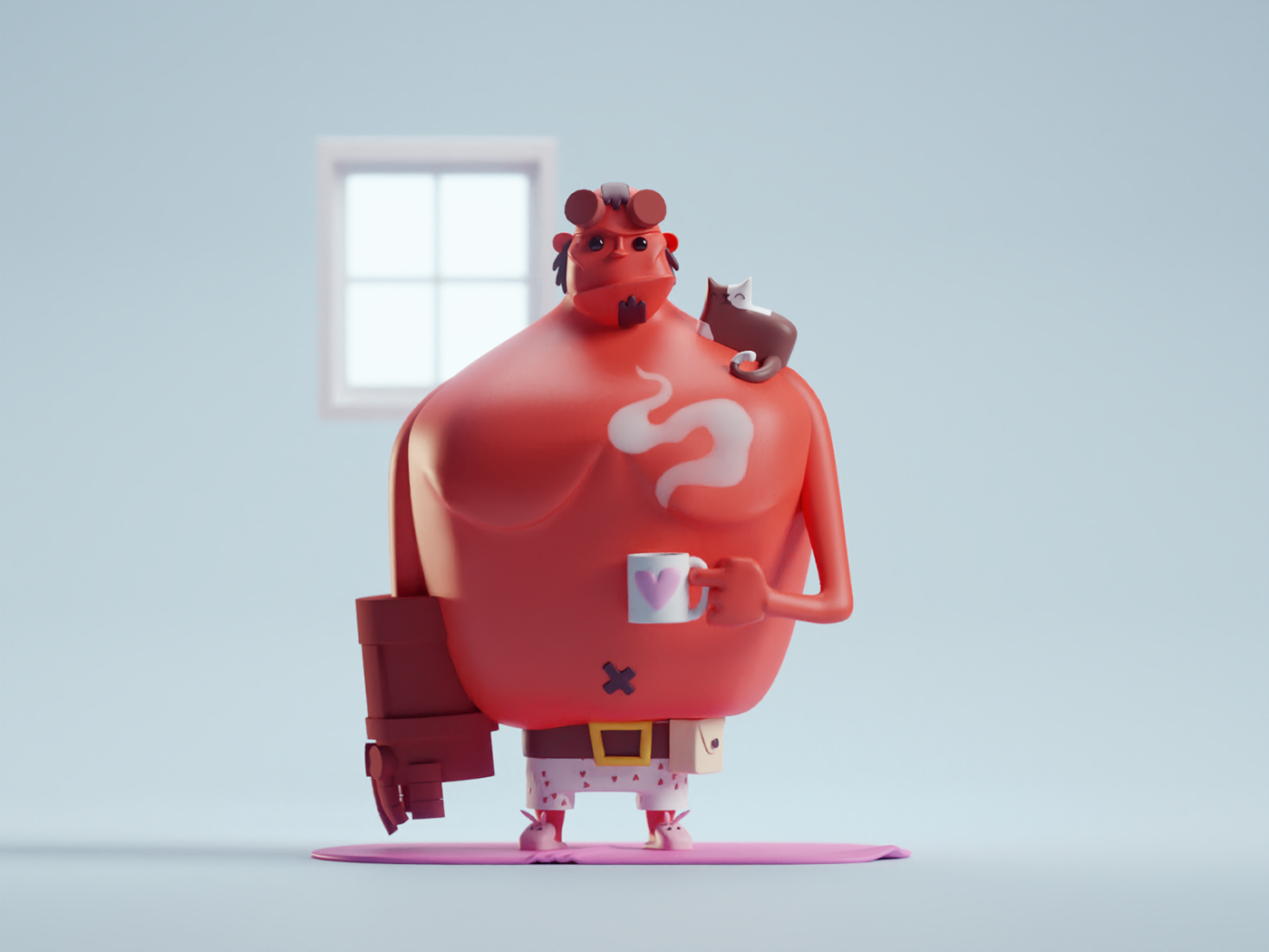 blender b3d Hellboy MORNING Coffee tea ILLUSTRATION  Render cycles