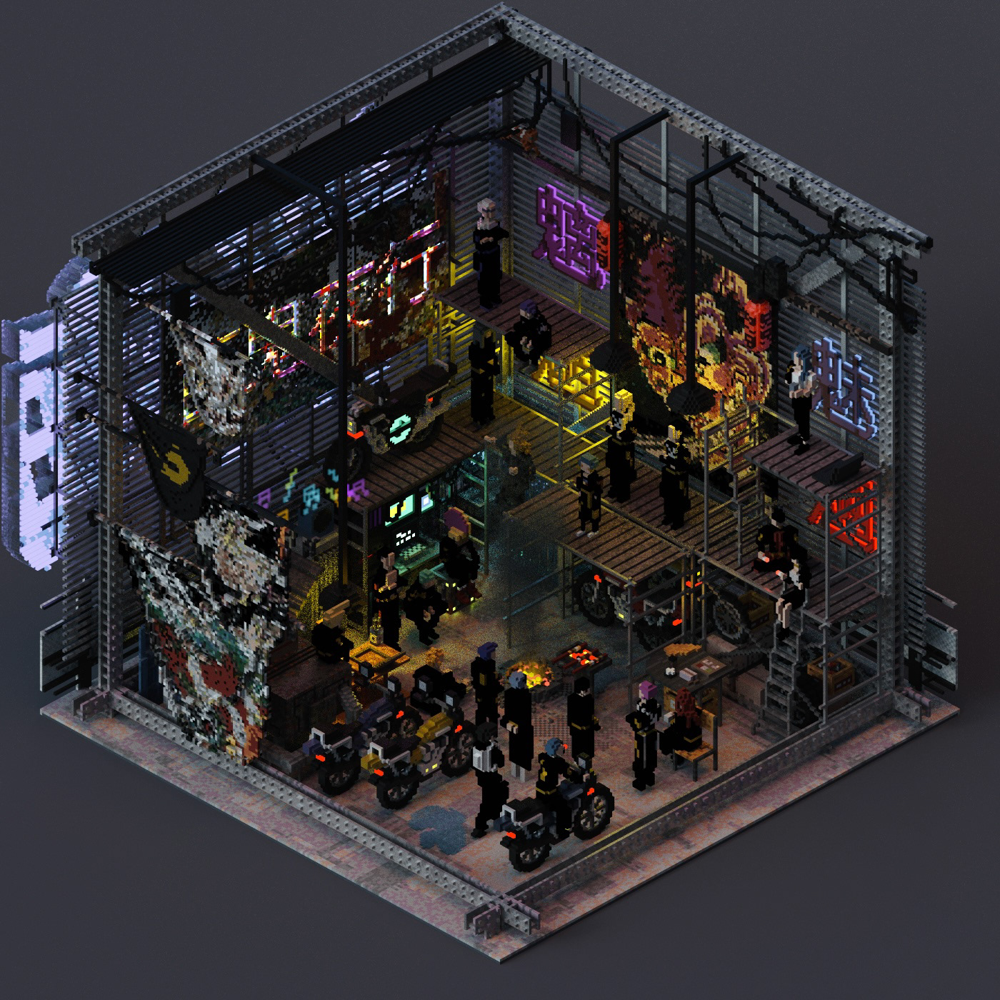 Magicavoxel voxelart voxel Isometric gameart Cyberpunk Dystopia Diorama pixelart voxelartist