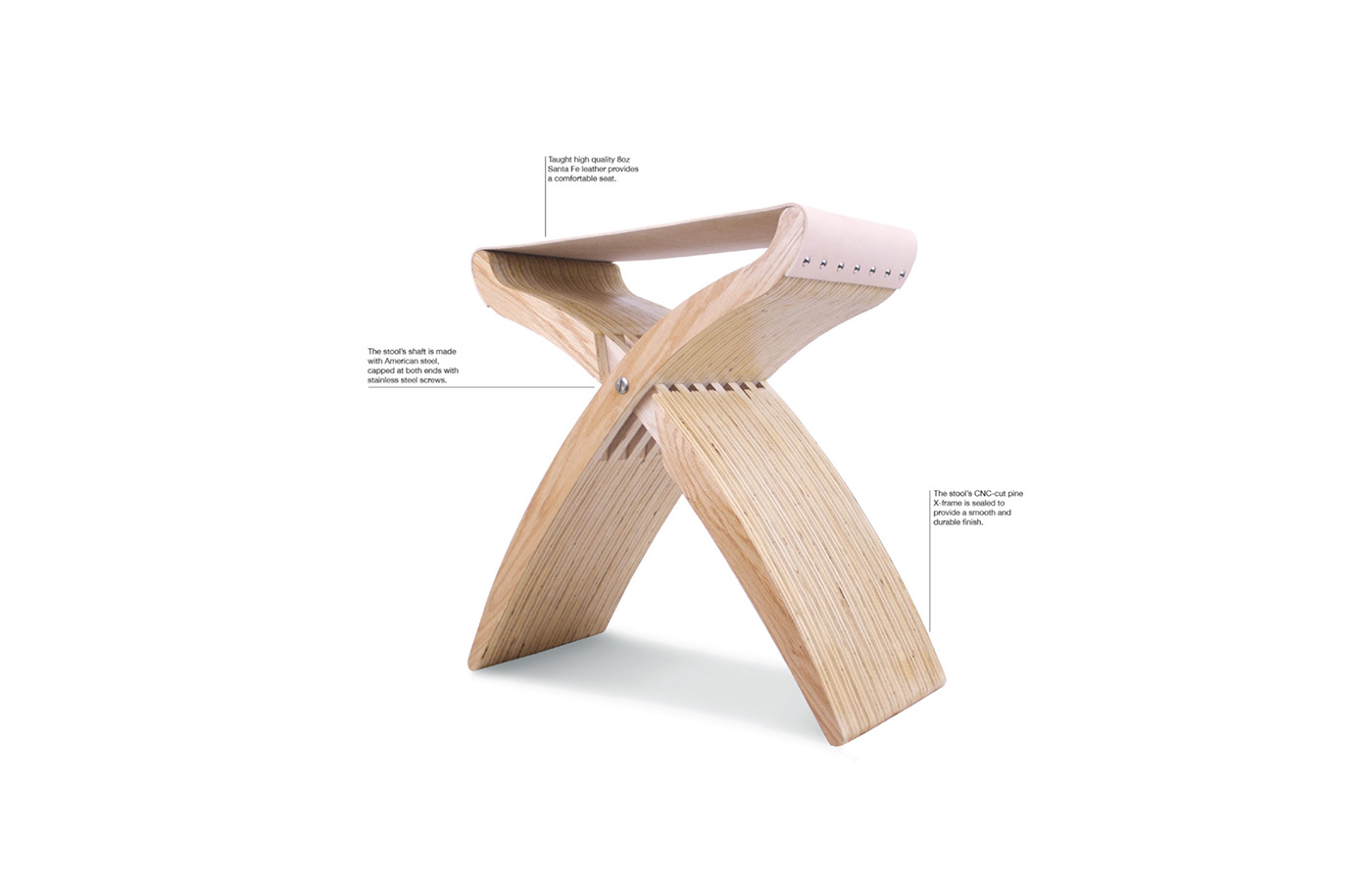 leather danish modern Scandinavian folding stool plywood