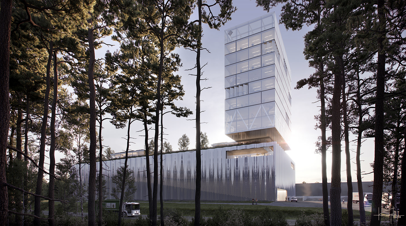 visualization 3D modern design industrial architecture Landscape forest factory interiors