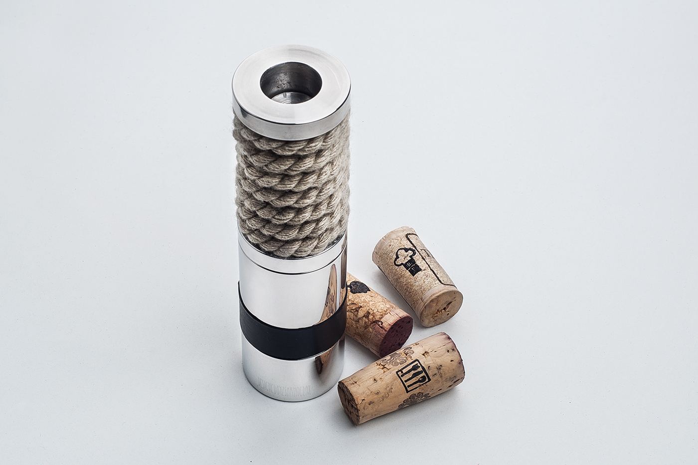 product design minimal restaurant corkscrew cork wine bottle steel rope sign art