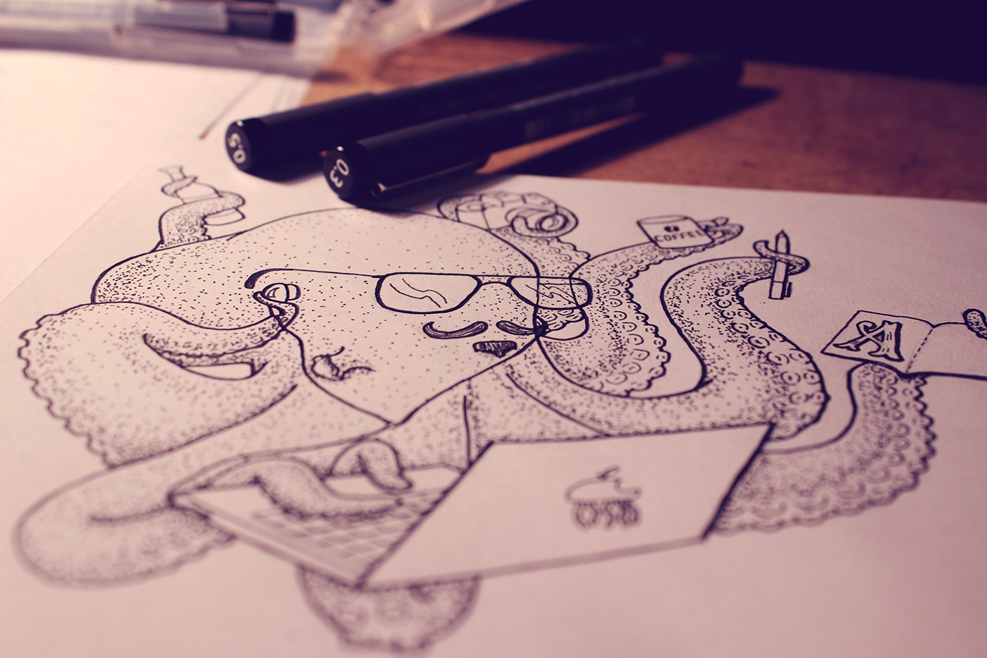 octopus poster busy designer Ilustração desenho polvo sketch nanquim nankin