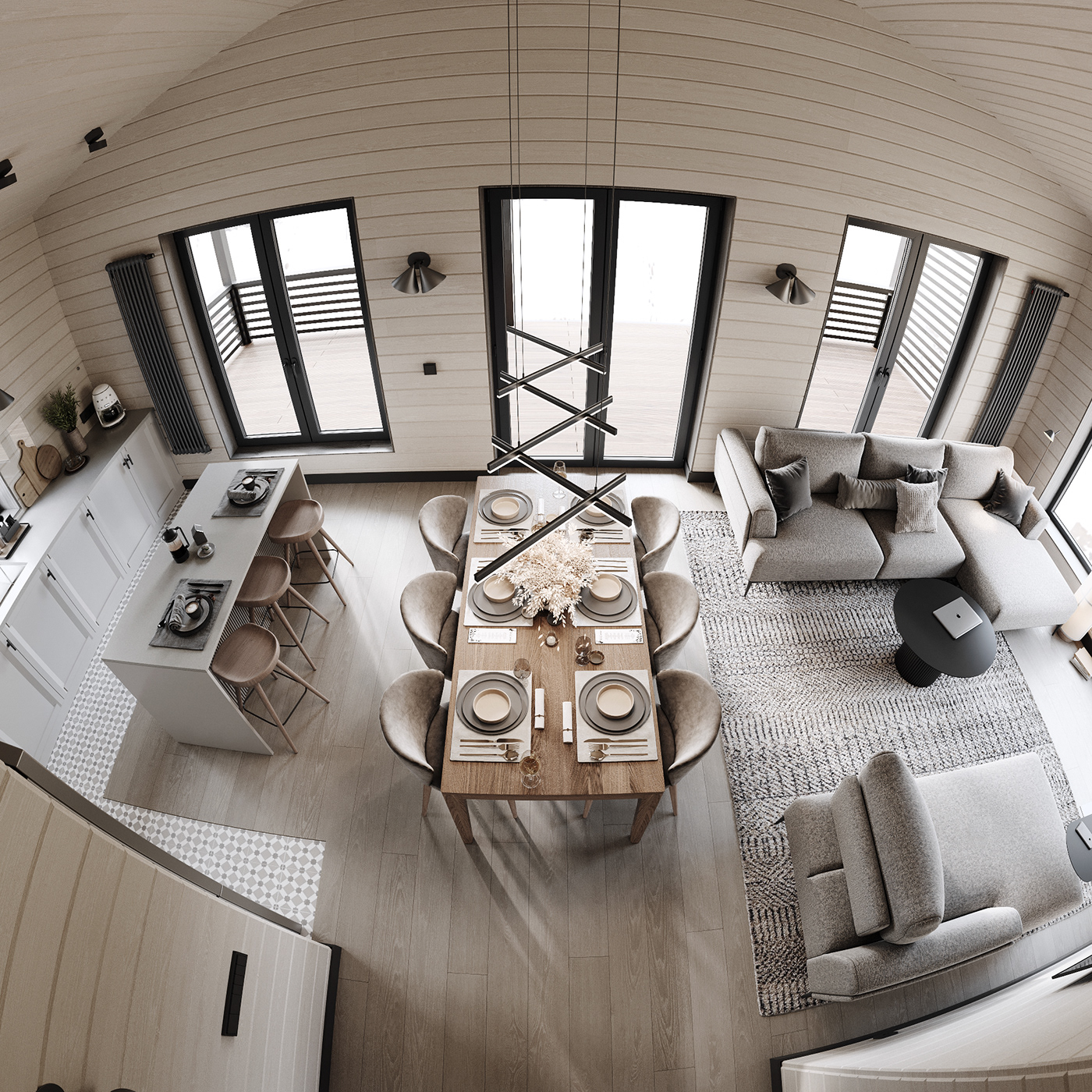 3ds max CGI corona house interior design  living room Render Scandinavian visualization