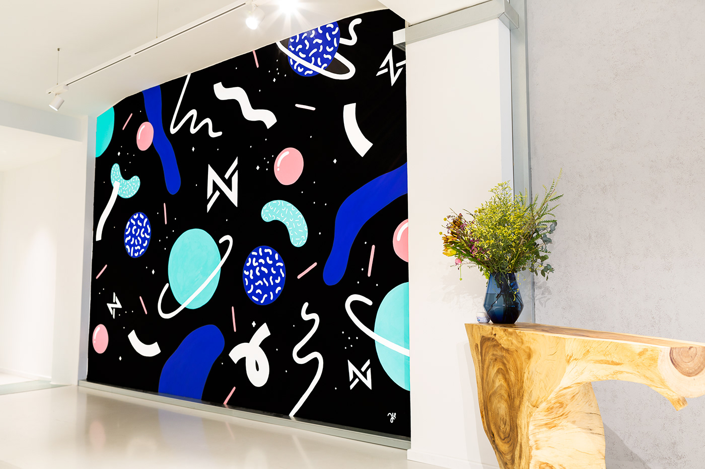 Mural galaxy universe Planets painting   pattern pattern design  ILLUSTRATION  timelapse wall