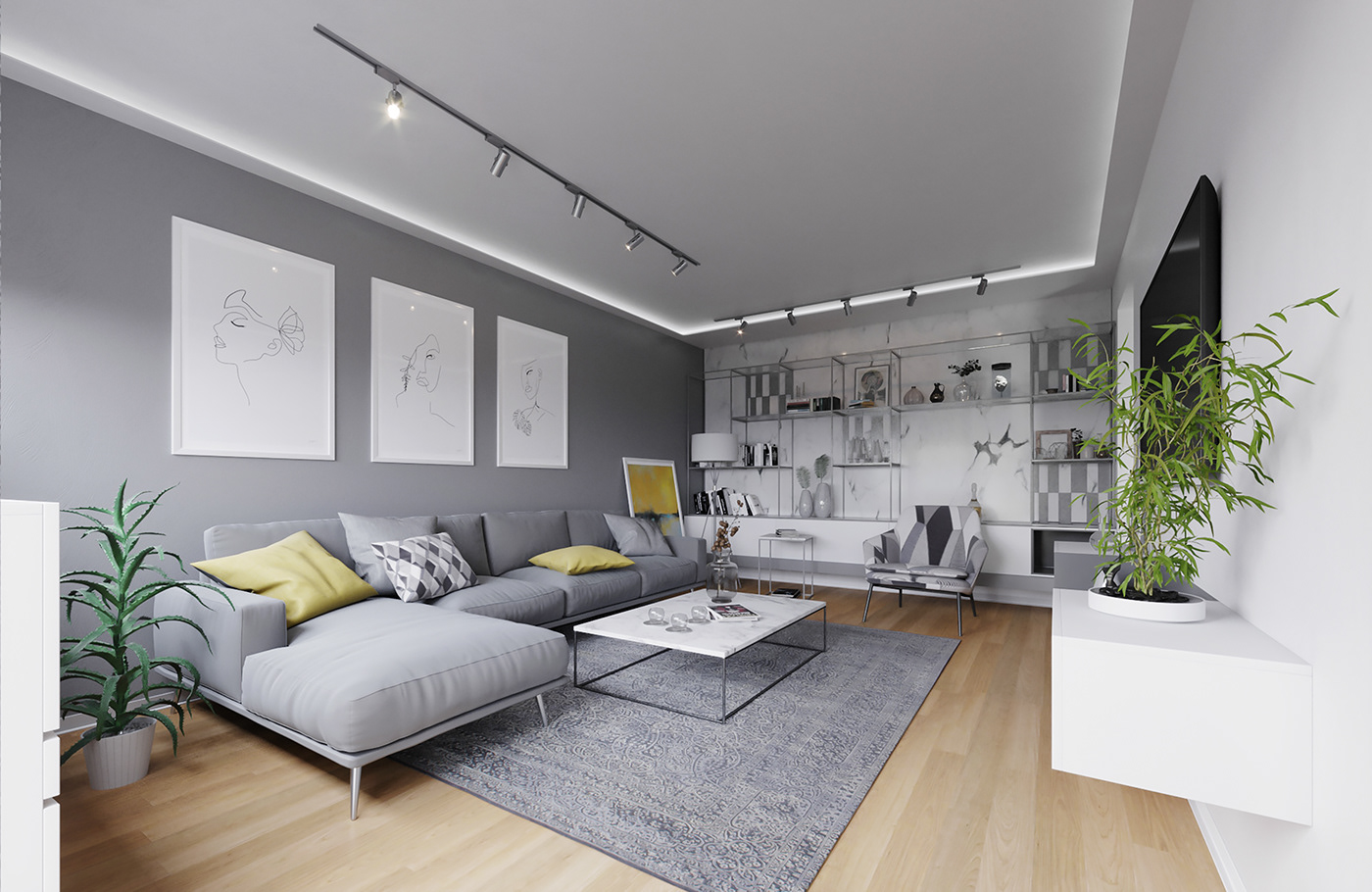 Interior interiordesign visualization 3dsmax corona yellow orange grey Marble White