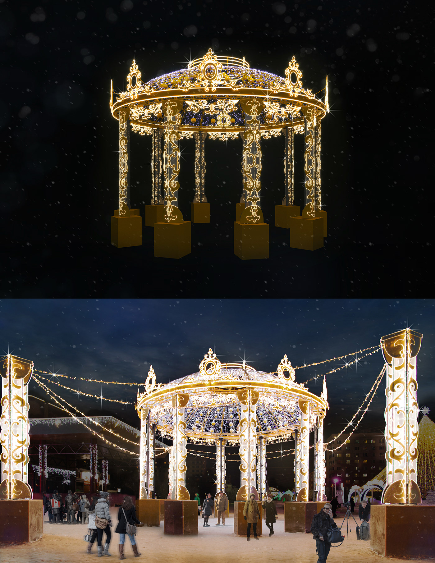 3D 3ds max Christmas exterior new year Render snow visualization winter illumination