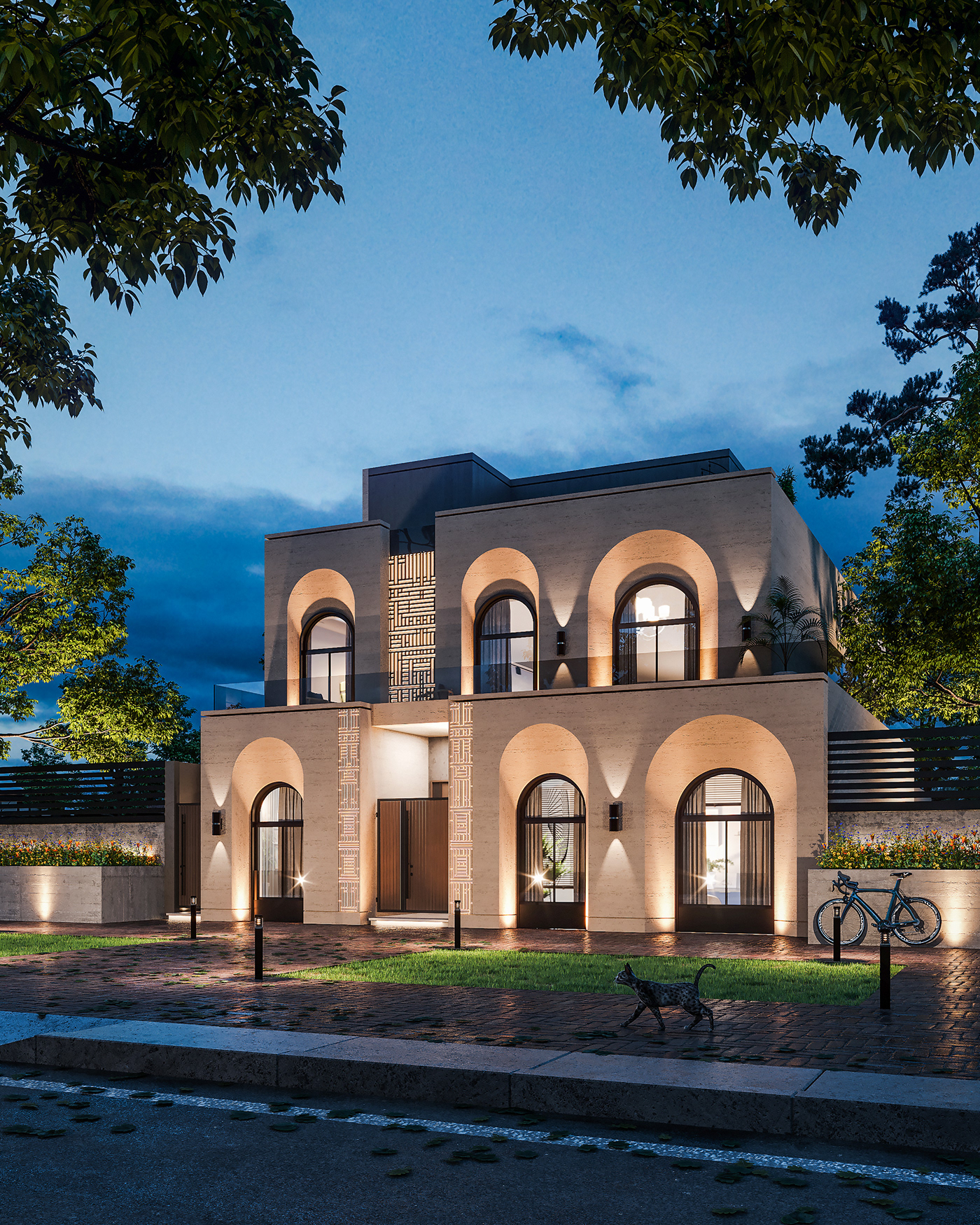 islamic Villa exterior design visualization architecture archviz Kuwait residential modern