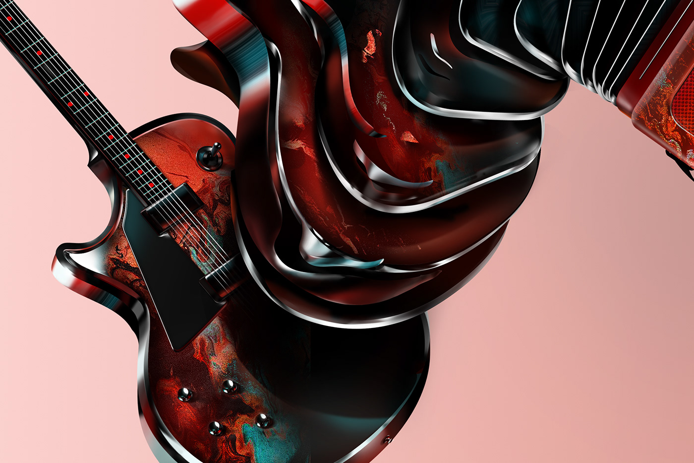 Apple Music digital illustration music Musical Instrument guitar accordion blend hyperrealism Realism