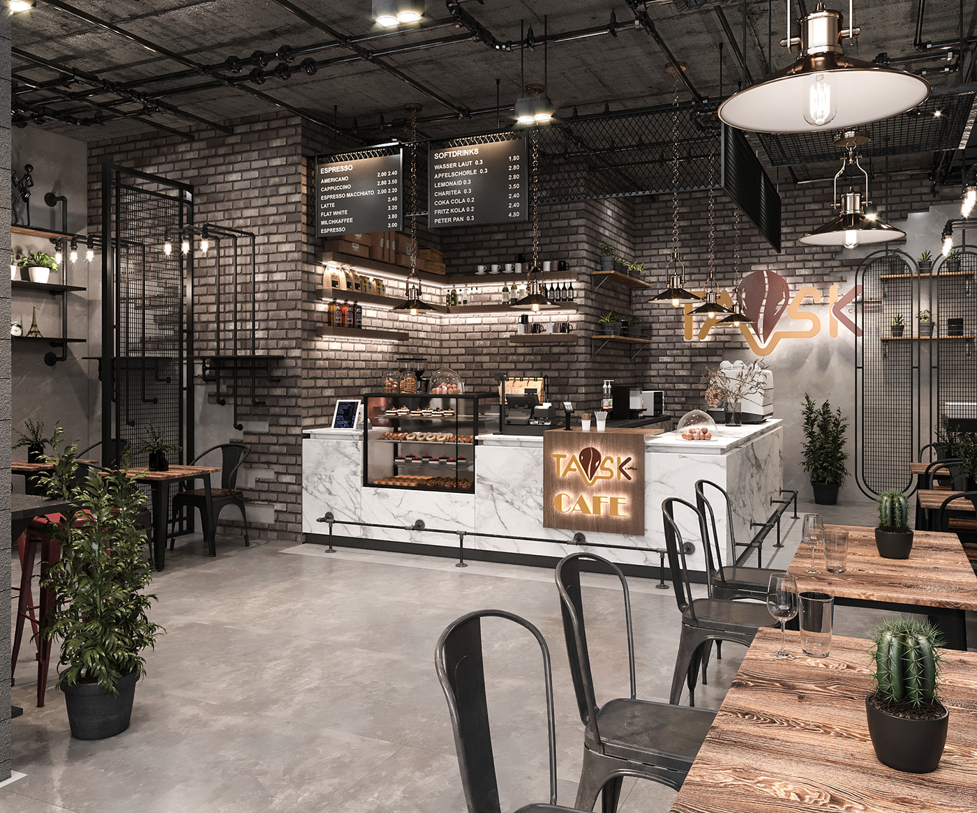 bar cafe commercial industrial industrial cafe Interior interior design  restaurant